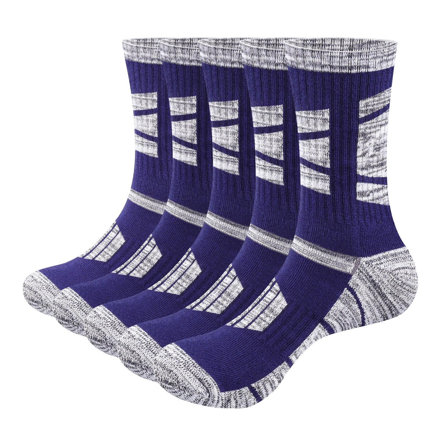 YUEDGE Men's Outdoor Recreation Hiking Socks, Moisture Wicking Cotton Padded Work Boot Socks for Men, 5 Pairs/Pack