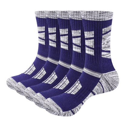 YUEDGE Men's Outdoor Recreation Hiking Socks, Moisture Wicking Cotton Padded Work Boot Socks for Men, 5 Pairs/Pack
