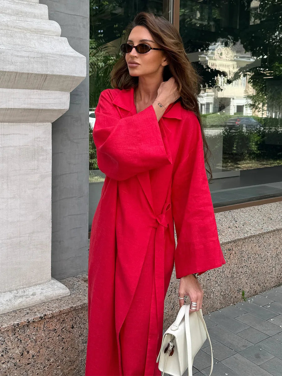 Tossy Casual Loose Lace-Up Dress Female Lapel Long Sleeve High Waist Solid Autumn 2025 New Bandage Dress Women's Commute Dress