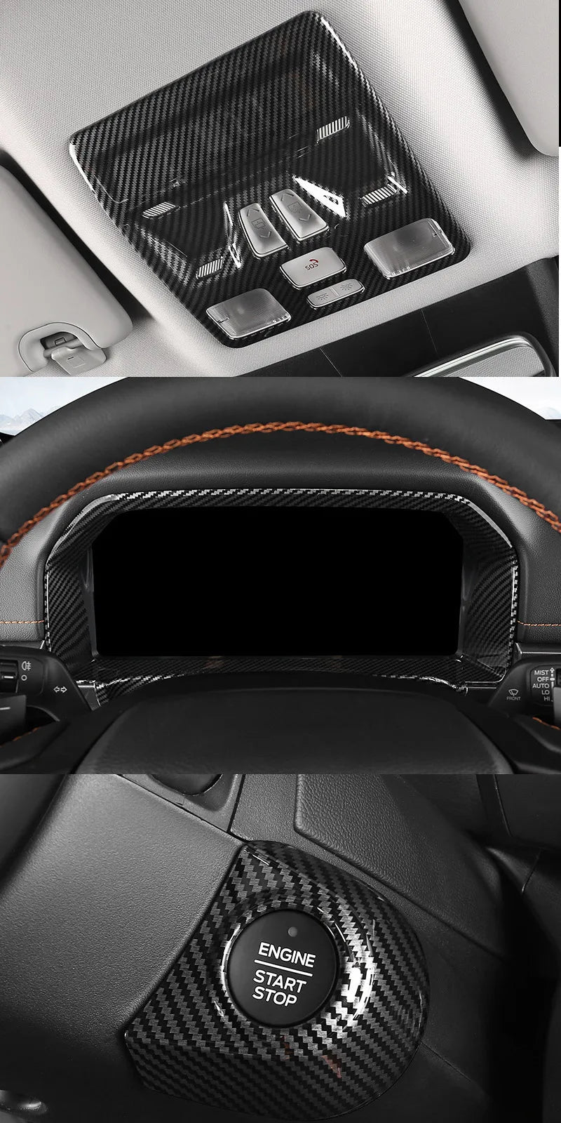 For Ford Ranger P703 T9 XL XLT Wildtrak Raptor 2023-2025 Carbon Fiber Texture Gear Shift Panel Cover Interior Trim Full Set
