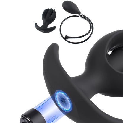 Silicone Magnetic Inflatable Butt Plug with Pump - Black Expandable Anal Stretcher, Prostate Massager Sex Toy for Men Women