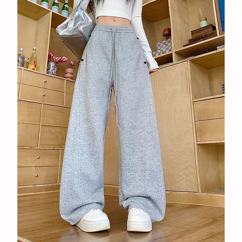 Girls Solid Loose Fit High Waist Trousers 2025 Classic Female Wide Leg Sweatpants Women Korean Fashion Casual Pants