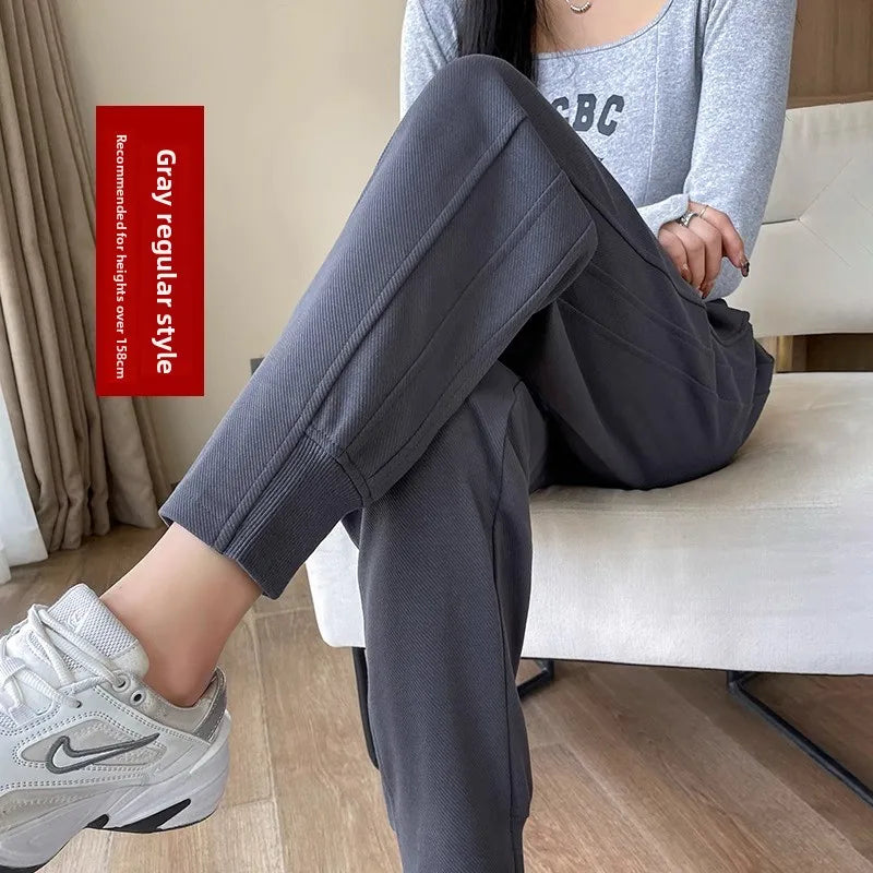 Women's Fleece Lined Harlan Pants Casual Loose Trousers Autumn Winter High Waist Long Pants Commute Style Korean Fashion