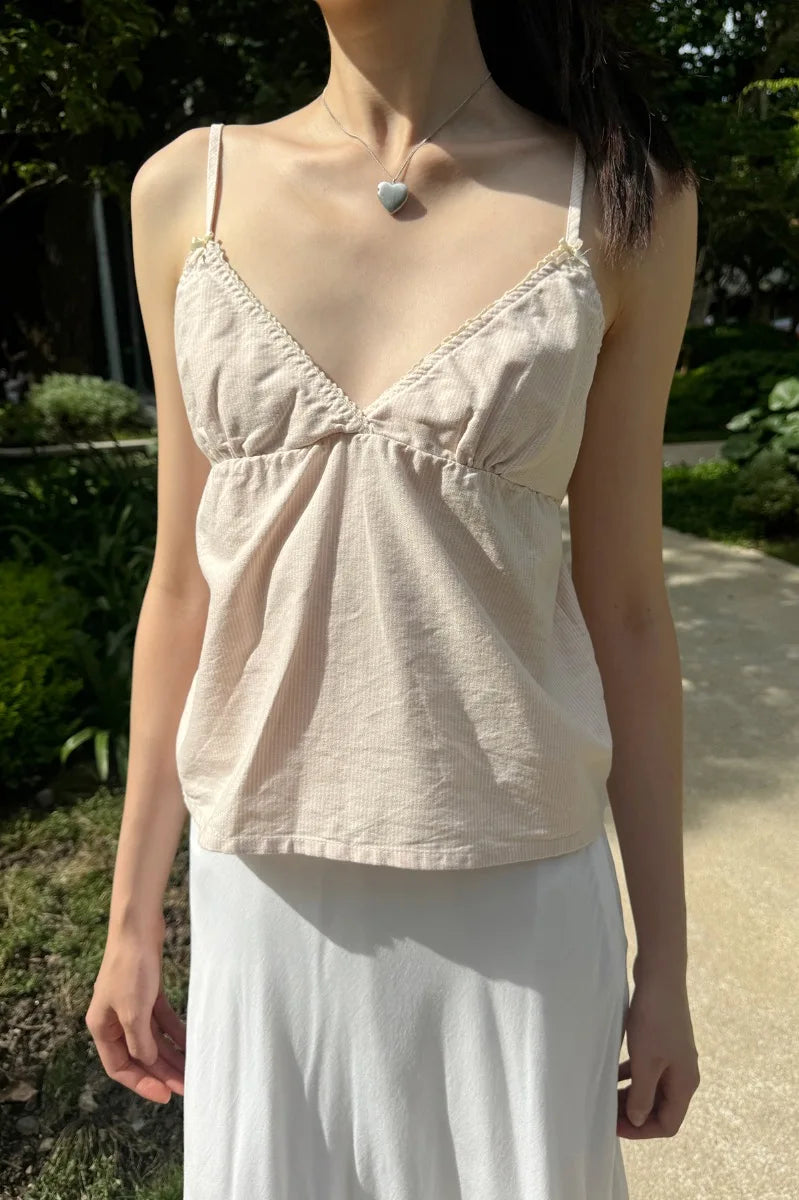 Brandy Melville Pure Cotton Three-Button Base Layer Vest Sweet Style V-Neck Sleeveless Tank Top for Women Spring Summer