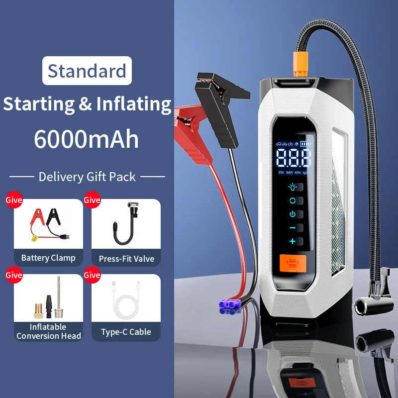 5000A Car Emergency Jump Starter With Portable Tire Inflator And Ignition Function 12v Booster Car battery Air Pump Electric