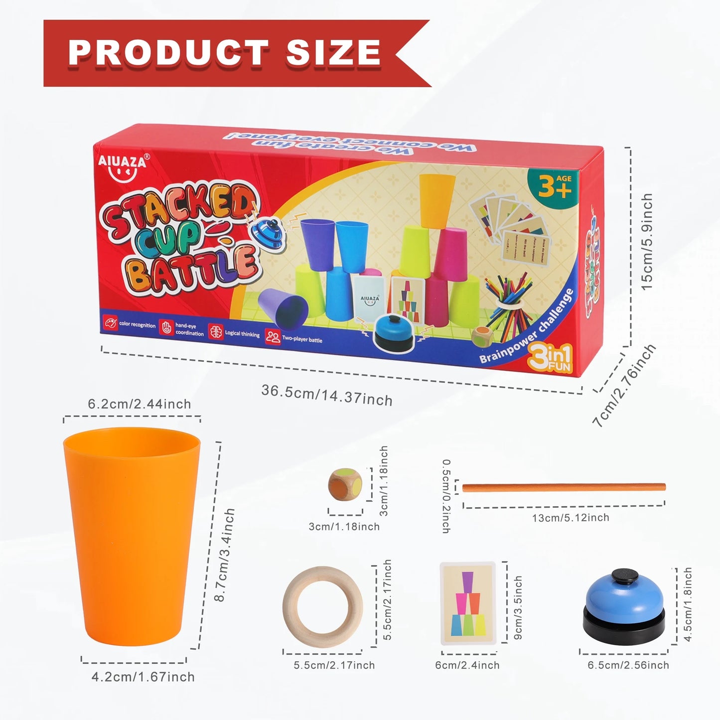 AIUAZA Speed Stacking Cup Challenge, Memory Matching  Stick Drop Game, Educational  3-in-1 Stacked Cup Battle Game for Kids