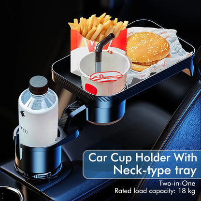 Car Cup Holder Expander Multi-Function Drink Holder with Food Table 360-Degree Adjustable Base Tray for Snack