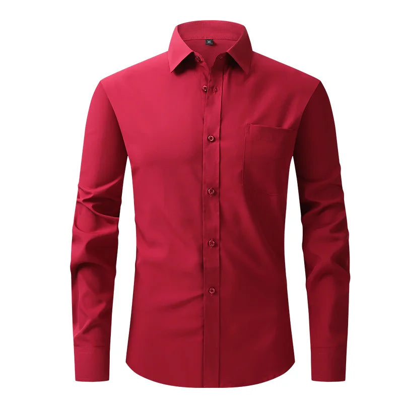 Fashion Business Casual shirt Men's slim long sleeve shirt solid color business social non-ironing anti-wrinkle American code