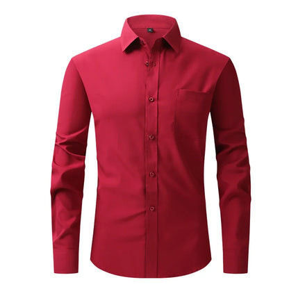 Fashion Business Casual shirt Men's slim long sleeve shirt solid color business social non-ironing anti-wrinkle American code
