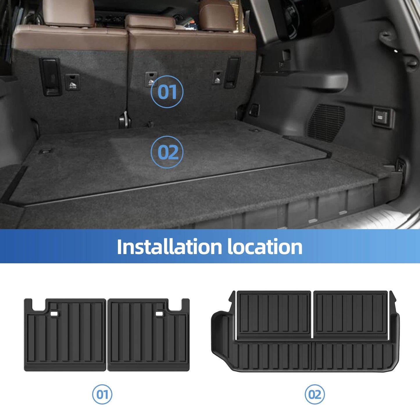 RHD for 2024 Toyota Land Cruiser Prado J250 7seat Fuel Only Fit Right Rudder Car Floor Mats Trunk Pad TPE 3D Foot Mat Black