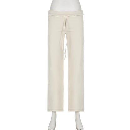 Rockmore Spicy Girl Low Waist Straight Leg Pants Pure Color Flip Waist Versatile Long Trousers Street Style Casual Pants