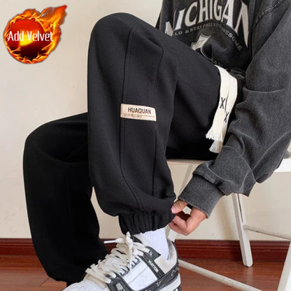 Men's Fleece Lined Joggers Warm Casual Sweatpants Loose Fit Tapered Ankle Pants for Autumn Winter Daily Wear