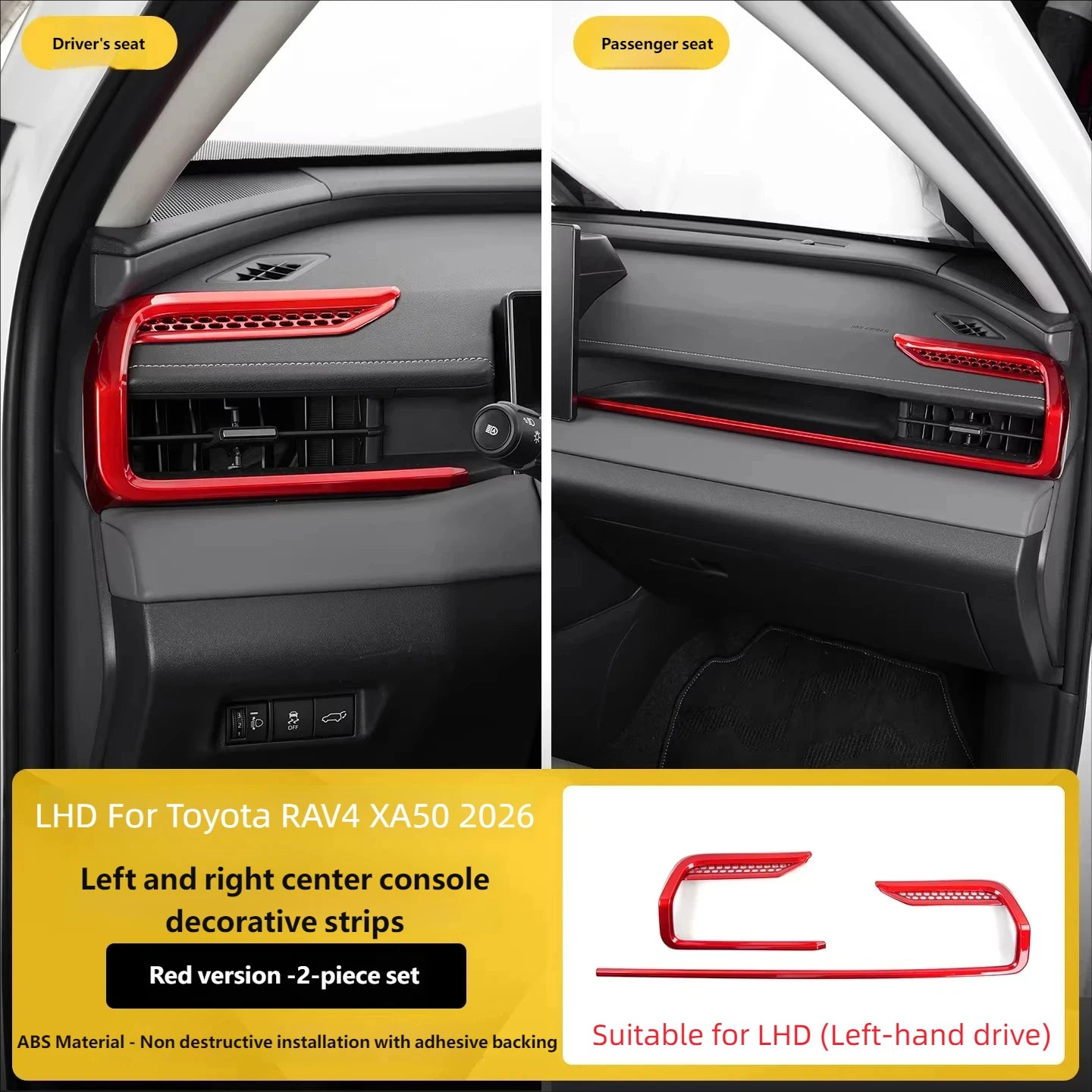 For Toyota RAV4 XA60 2026 ABS Red Gear Shift Cover Trim Central Control Strip Air Outlet Trim Interior Decoration Accessories