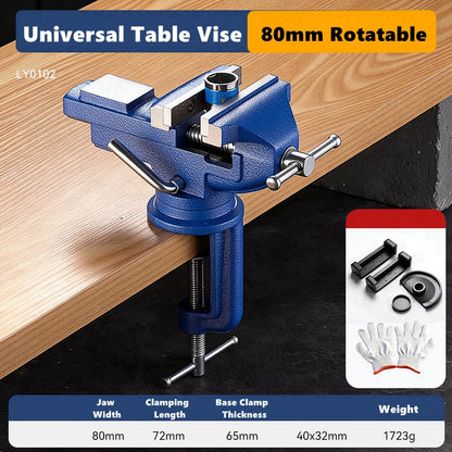 Universal Table Vise Multi-functional Portable 360° Swivel Base Clamp On Vice/Table Vise For Woodworking, Cutting Conduit, Drill