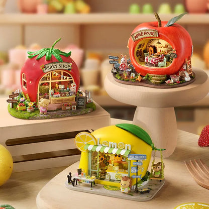 Micro Fruit Apple House Doll Houses Set 3D Puzzle Model DIY Handmade Toys Set Room Bedroom Decoration Girl Birthday Gifts