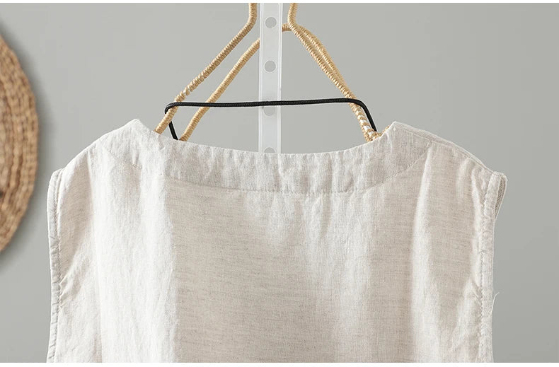 Slimming Pure Color Cotton Linen Lightweight Sleeveless round Neck Inner Wear Large Size Women's Fashionable Versatile Top