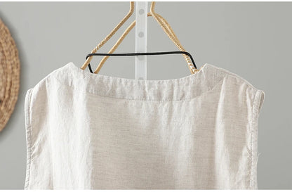 Slimming Pure Color Cotton Linen Lightweight Sleeveless round Neck Inner Wear Large Size Women's Fashionable Versatile Top