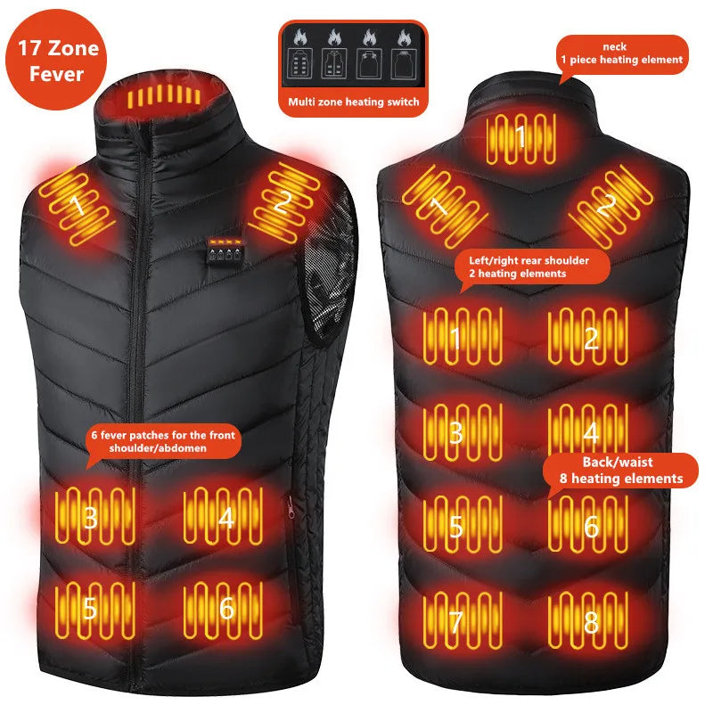New Men'S Casual Stand Up Collar Outdoor Warm Electric Vest Winter Usb Port Intelligent Heating Sleeveless Coat(No Power Bank)