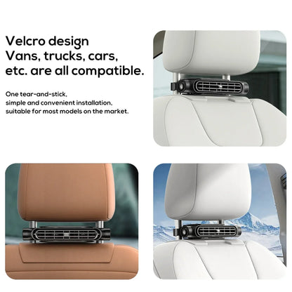 Portable Car Seat Fan with USB Power Adjustable 3-Speed Turbine Headrest and Backrest Cooling Fan Leafless Design Amagi