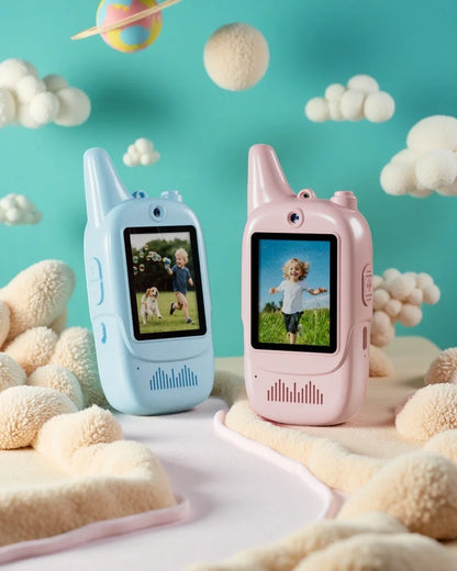 Christmas 2pcs Video Walkie Talkie Video Intercom HD Rechargeable Voice Fonts One-Click Call Cartoon Voice Changer Gift for Kids