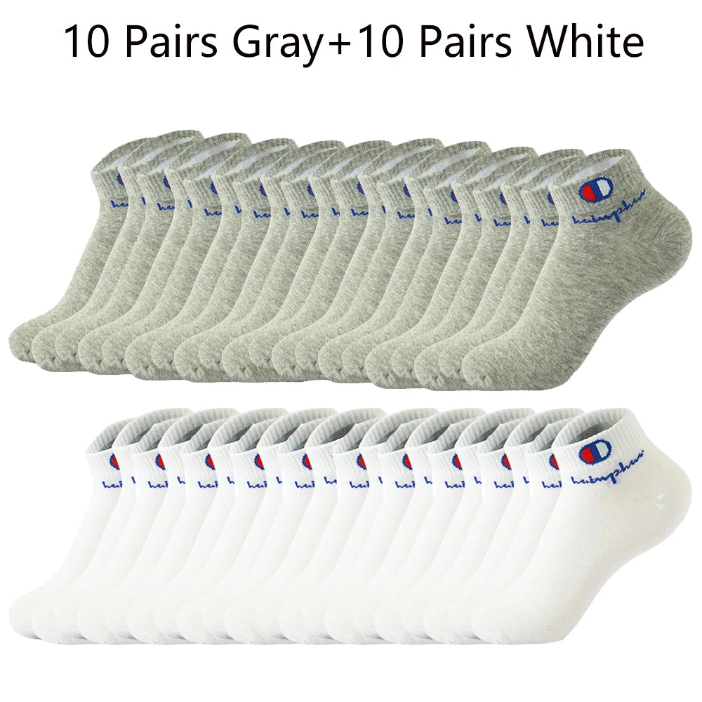 10/20/30 Pairs Ankle Socks Men Women Cotton Brand Socks Athletic Running Socks Cushioned Breathable Low Cut Sports Short Socks