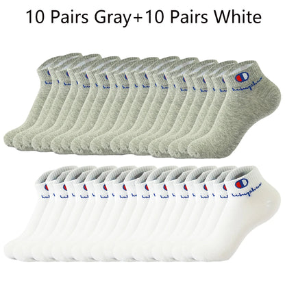 10/20/30 Pairs Ankle Socks Men Women Cotton Brand Socks Athletic Running Socks Cushioned Breathable Low Cut Sports Short Socks