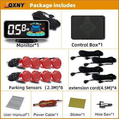 8 Parktronic Parking Sensors Kit Reversing Front and Rear Car Backup Radar Detector Backing Assistance Sound Aler AID