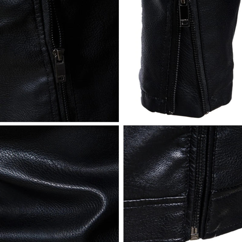 Men's Premium Faux Fur-Lined Leather Jacket - Black Winter Coat Thickened Warm Lining Business Casual Style M-7XL