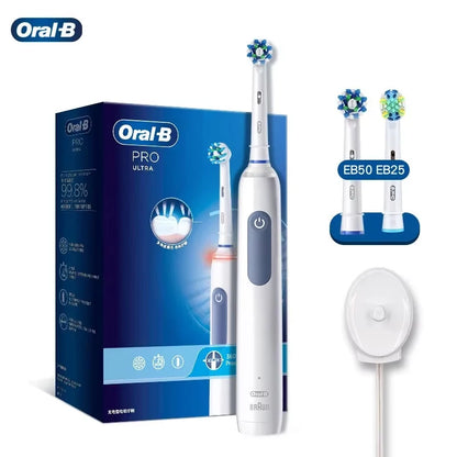 Oral B Pro 4 Ultra Electric Toothbrush 3D Acoustic Wave Intelligent Tooth Brush 2 Min Timer 30s Reminder 4 Modes 3 Brush Heads