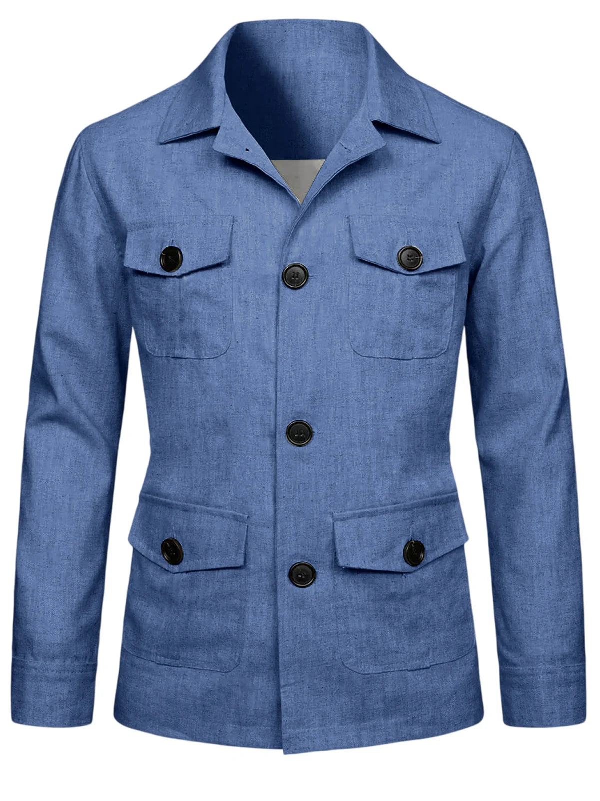 Men's Linen Blend Safari Jacket Retro British Style Multi-Pocket Workwear Coat Business Casual Suit Blazer for Spring Summer