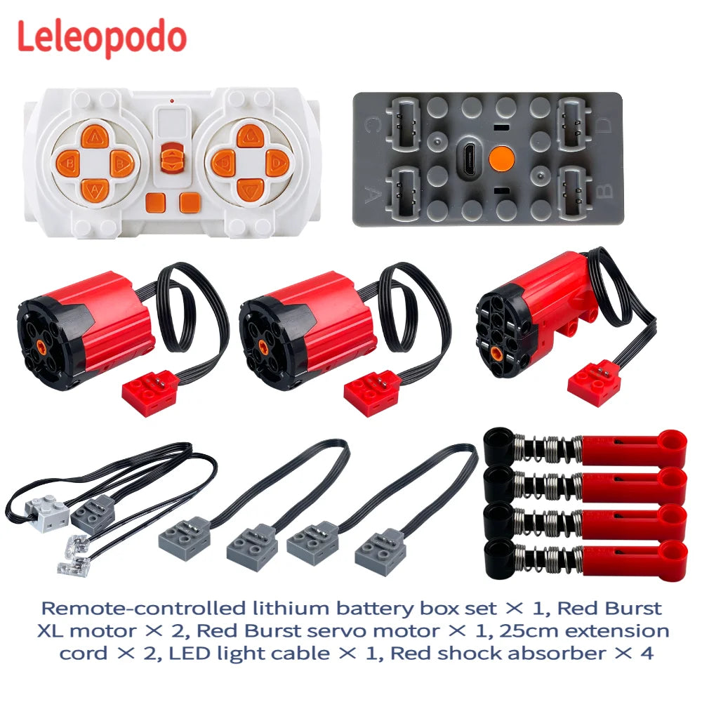 2.4G Power Functions Kit Compatible with Technic, Lithium Battery Box, L Motors Servo LED Cables Shock Absorbers for MOC Mod