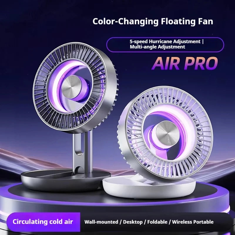 Foldable Air Circulation Fan Rechargeable Desk Fan Wall Mounted 5 Speed LED Ambient Light for Home Office