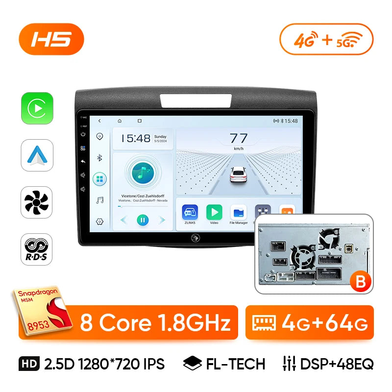 Ainavi Car Radio For Honda CRV CR-V 2012-2016 Carplay Android Auto Qualcomm Car Stereo Multimedia Player 4G Wifi DSP 48EQ