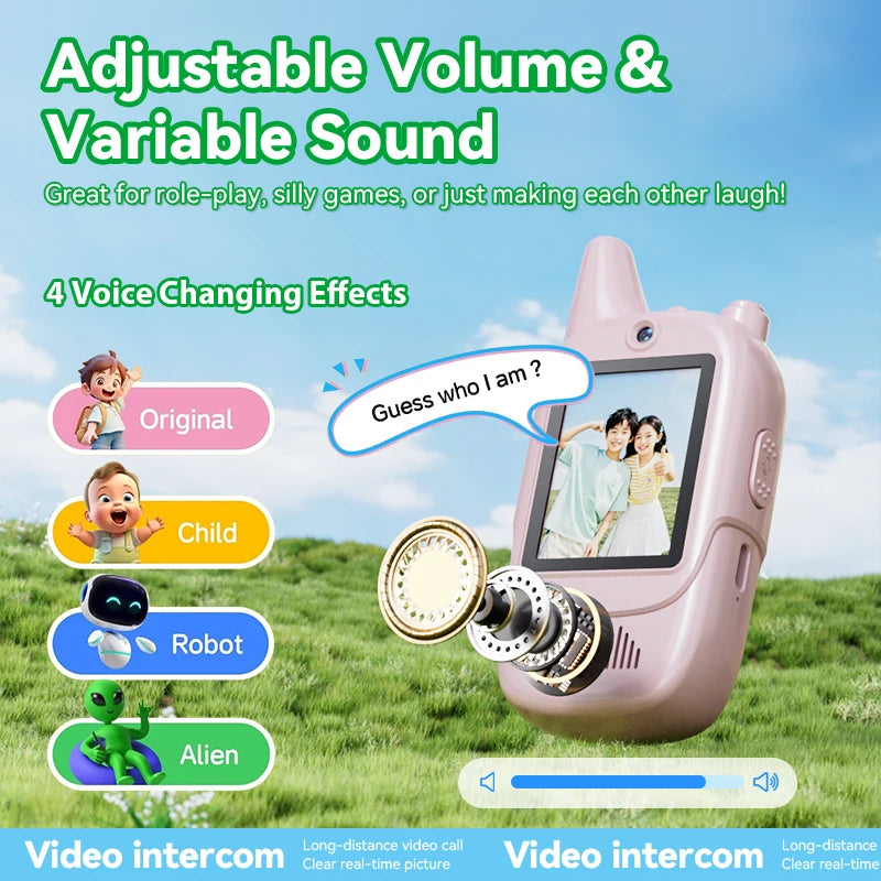 Christmas 2pcs Video Walkie Talkie Video Intercom HD Rechargeable Voice Fonts One-Click Call Cartoon Voice Changer Gift for Kids