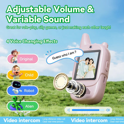 Christmas 2pcs Video Walkie Talkie Video Intercom HD Rechargeable Voice Fonts One-Click Call Cartoon Voice Changer Gift for Kids
