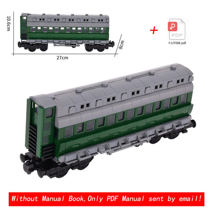 26cm Retro Double-Deck Passenger Train Car Building Blocks Model Green Gray Classic Train Display Toy for Hobbyists