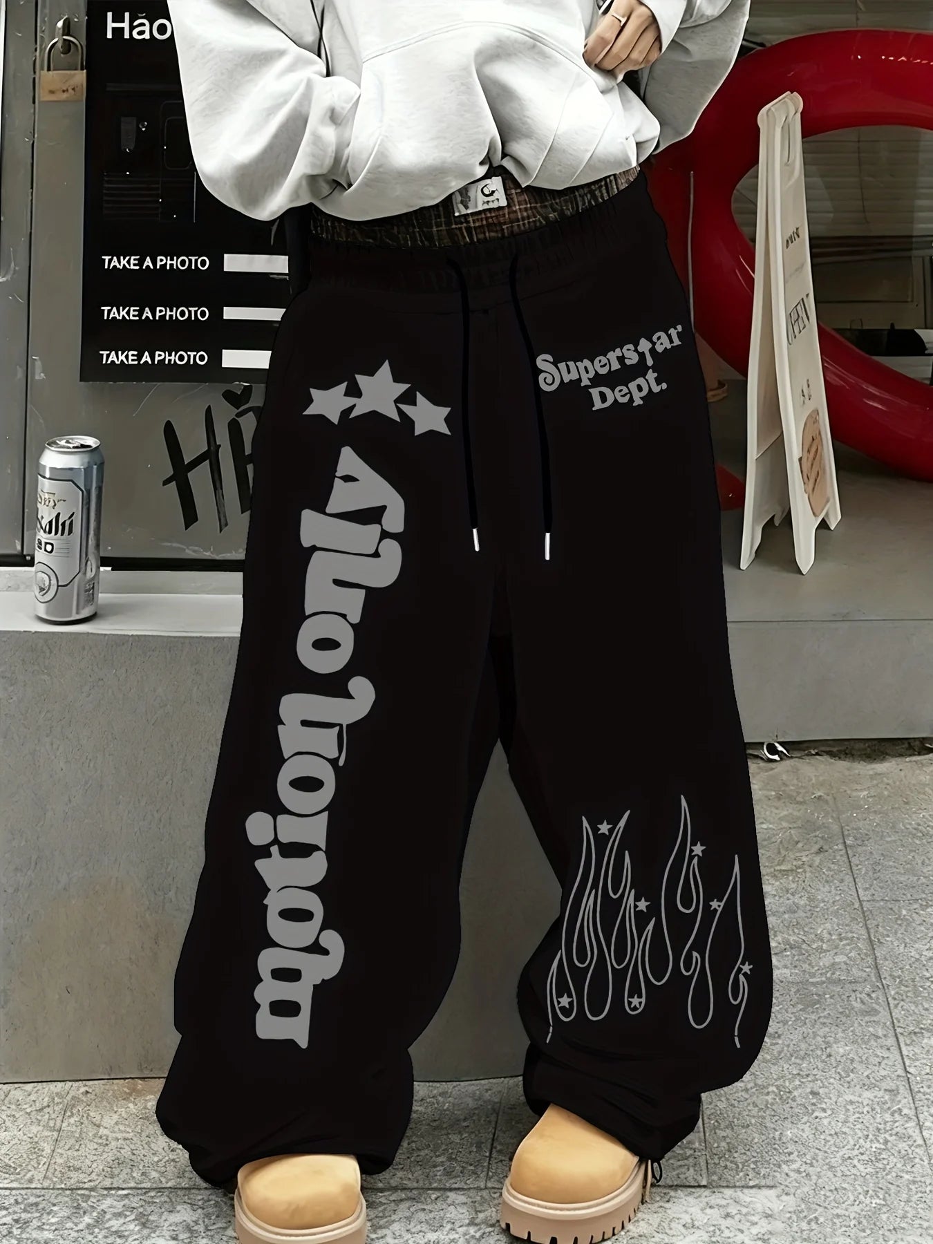 Men's Casual Printed Fleece Trousers, Loose Pants, Wide-leg Casual Pants, Casual Outfits and Theme Parties
