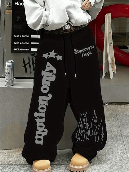 Men's Casual Printed Fleece Trousers, Loose Pants, Wide-leg Casual Pants, Casual Outfits and Theme Parties