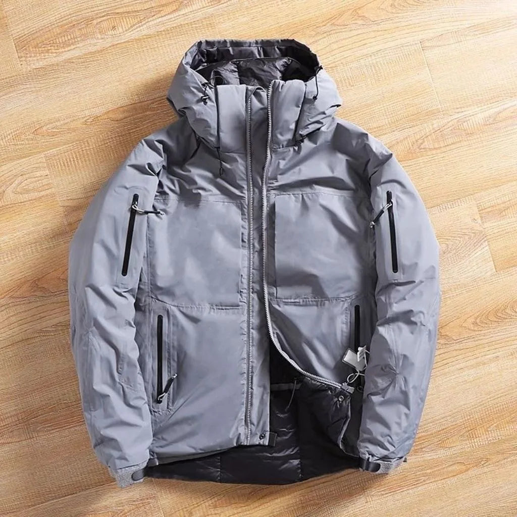 Warm Cotton Jacket for Men Outdoor Winter Fashionable Hooded Skiing Parka Youth Casual Standard Fit Zipper Closure  Color