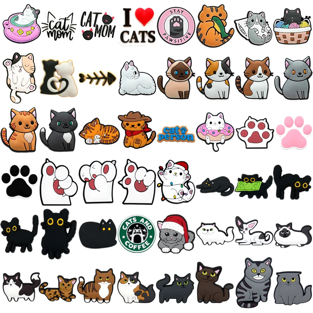 1/50/100pcs Cat Shoe Charms Sphinx Orange Cat Pins for Shoe Accessories Cute Decorations for Kids Women Clog Buckle Ornament