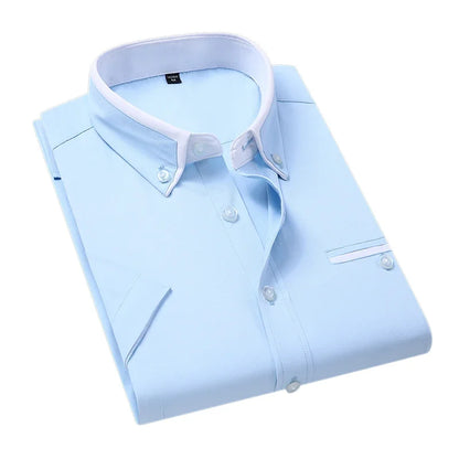 BROWON Plus Size 5XL Summer Business Shirt Men Short Sleeves Button Up Shirt Turn-down Collar Casual Shirts Mens Clothing