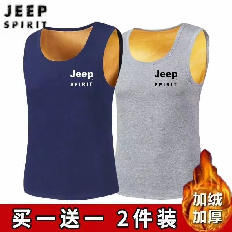 JEEP/Jeep Men's Autumn/Winter Edition Warm Inner Men's Warm Tank Top with Thick Velvet for Cold Protection Trend 2-piece Vest