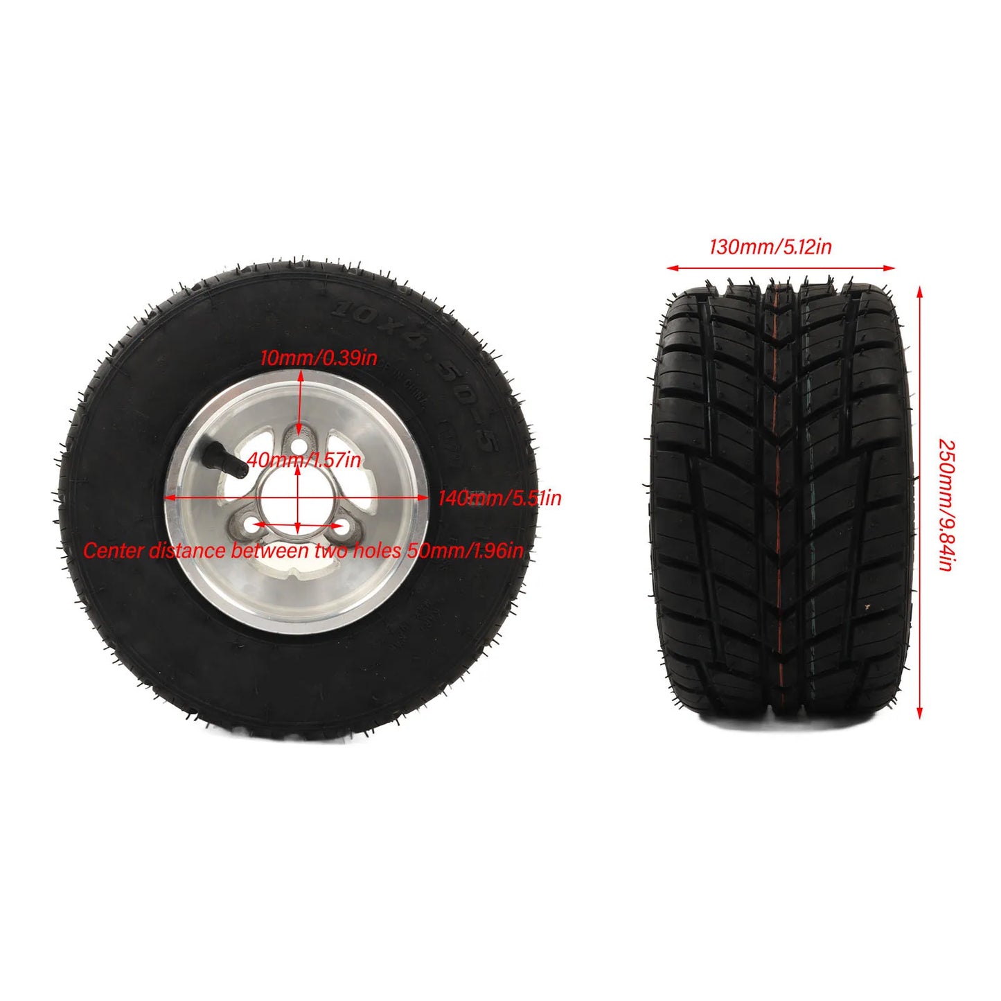 10x4.50‑5 Tire with Hub Explosionproof Antislip Universal for ATV UTV Go Kart Agricultural Vehicle