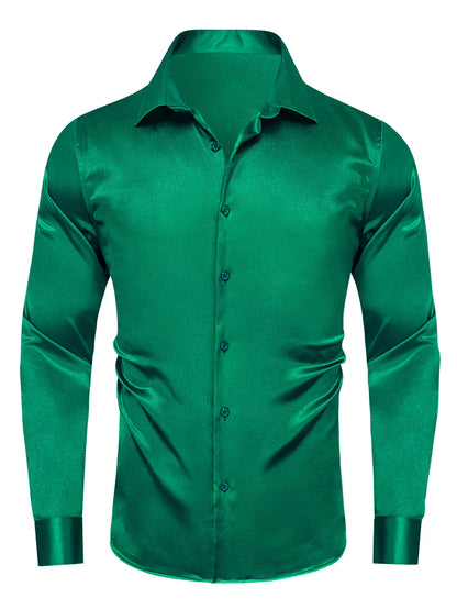 Hi-Tie Stain Mens Shirts Casual Long Sleeve Dress Shirt Blouse for Male Wedding Gift Party Teal Pink Red White Grey 15 COLORS