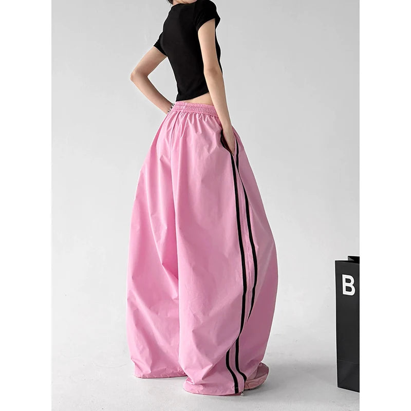 ZHIZOU Women Blue Baggy Letter Print Sweatpants Oversize Dance Pants Harajuku Aesthetic 2000s Style Vintage Y2k Stripe Trousers