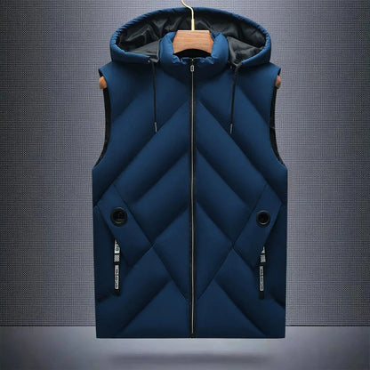 Winter Down Cotton Vest Jacket Men Waterproof Zipper Detachable Hat Sleeveless Coat Man Hooded Stand-Up Collar Casual Waistcoat