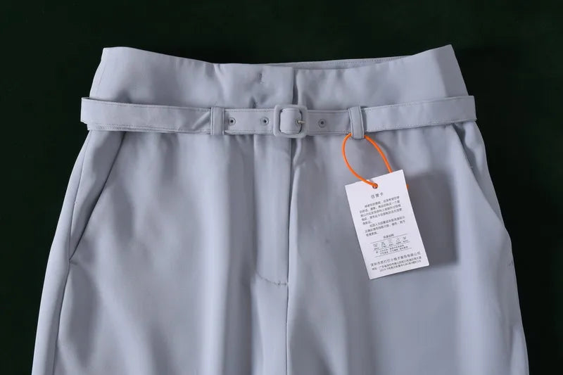 High Waist Belted Slim Fit Trousers Vintage Simple Sle Casual Pants for Women Spring Summer Autumn High Faion Goods