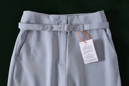 High Waist Belted Slim Fit Trousers Vintage Simple Sle Casual Pants for Women Spring Summer Autumn High Faion Goods