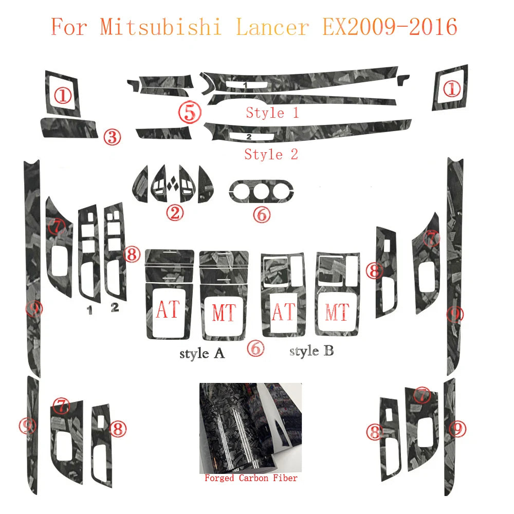 For Mitsubishi Lancer EX2009-2016 Interior Central Control Panel Door Handle Carbon Fiber Stickers Decals Car styling Accessorie