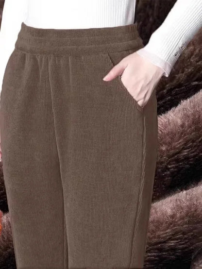 High Waist Flannel Lined Thickened Corduroy Pants for Women Autumn Winter Casual Harlan Pants Versatile Comfortable Cotton Pants